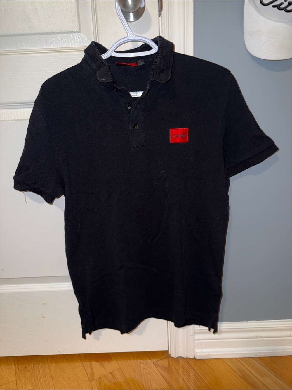 HUGO Black Polo with Red Logo Patch